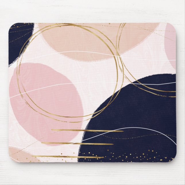 Modern Gold Strokes & Circles Minimal Pink Design Mouse Mat (Front)