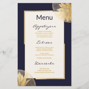 Modern Gold Succulents Wedding Menu on Blue