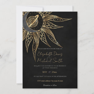 Modern Gold Sun Moon Planet Universe Mandala Invitation