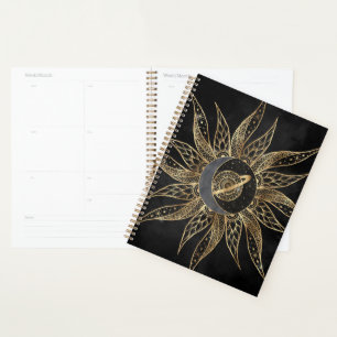 Modern Gold Sun Moon Planet Universe Mandala Planner