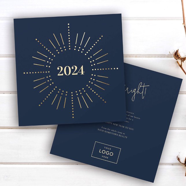 Modern Gold Sunburst New Years Business Holiday Card (Creator Uploaded)