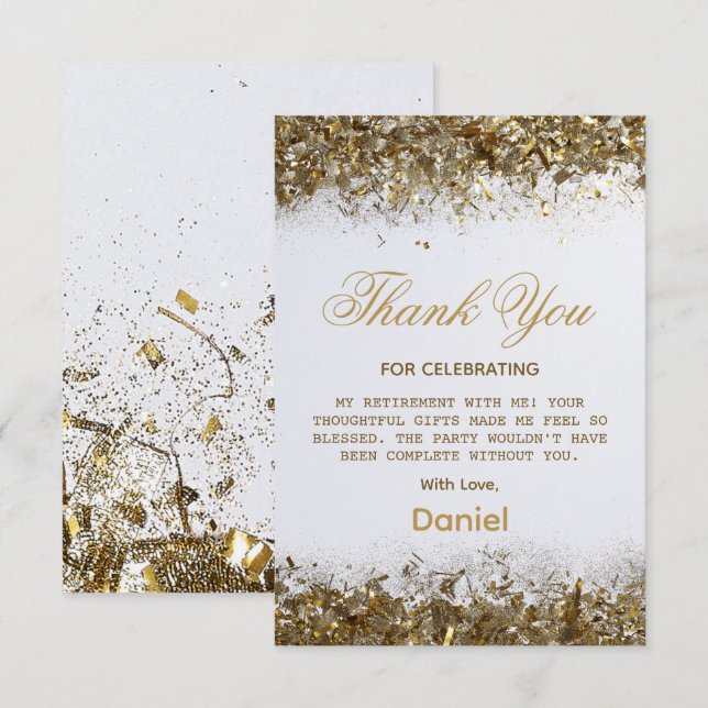 Modern Gold Surprise Retirement Party 2025 Thank You Card (Front/Back)