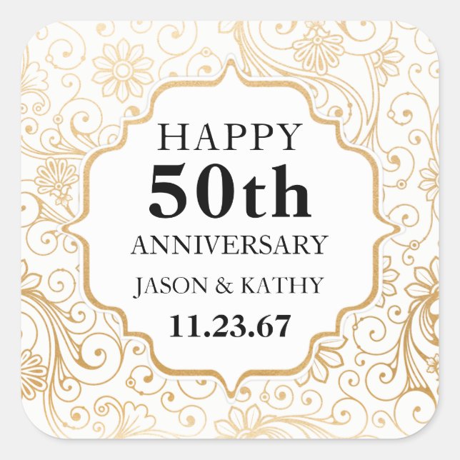 Modern Gold Swirl party favour sticker (Front)