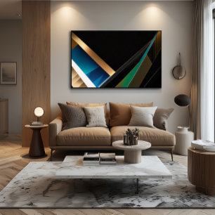 Modern Gold Teal Abstract 3D Geometric Canvas Print