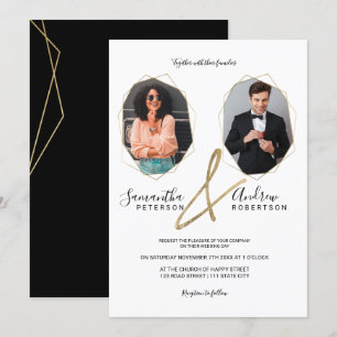 Modern gold terrarium frame portrait photo wedding invitation