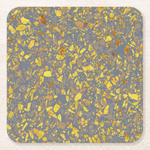 Modern Gold Terrazzo Pattern Square Paper Coaster