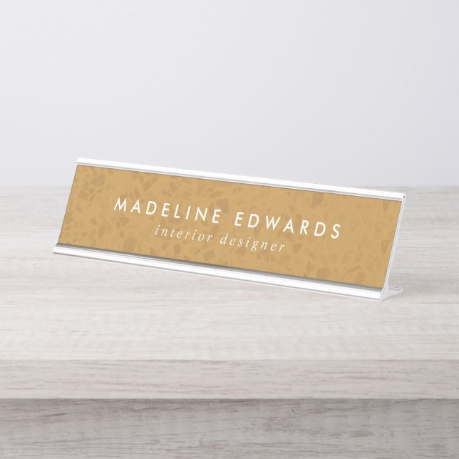Modern Gold Terrazzo Personalised Desk Name Plate (Front)