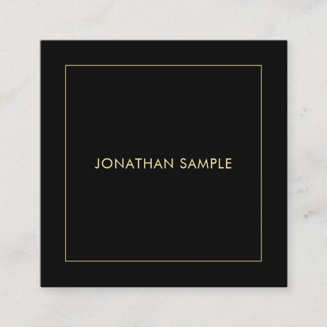 Modern Gold Text Elegant Black Professional Square Business Card (Front)