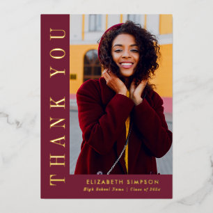 Modern Gold Text Graduation Thank You Photo Card