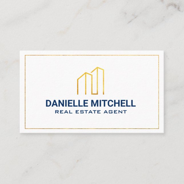 Modern Gold Texture Building Logos  Business Card (Front)