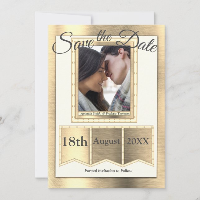 Modern Gold Texture Save The Date (Front)