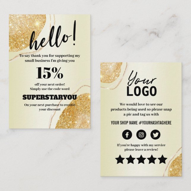 Modern Gold Thank You Discount Insert Card (Front/Back)