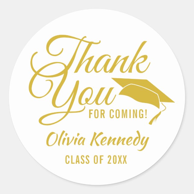 Modern Gold  Thank You Graduation Party Favor Classic Round Sticker (Front)