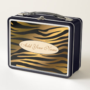 Modern Gold Tiger Add Your Text Metal Lunch Box