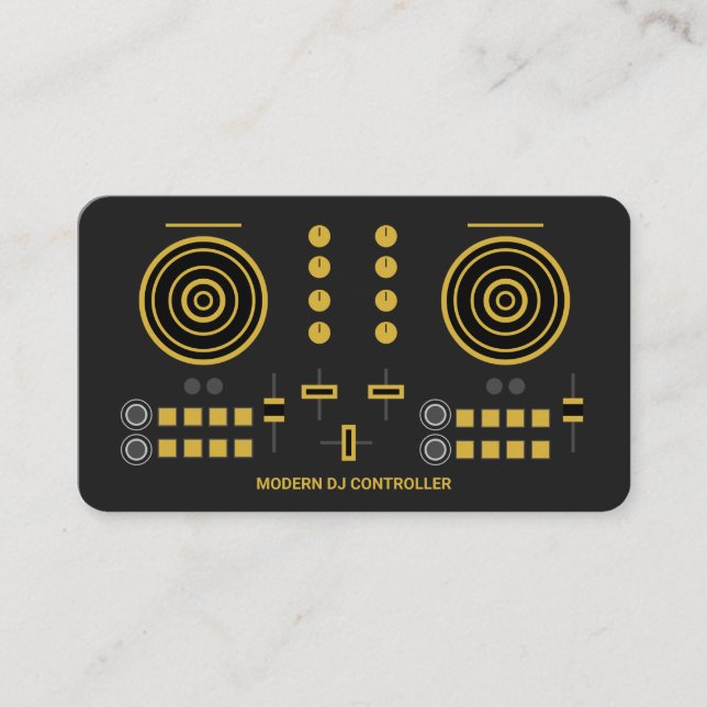 Modern Gold-Tone DJ Controller 2020 Business Card (Front)