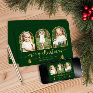 Modern Gold Tree Arch 3 Photo Christmas Holiday Card