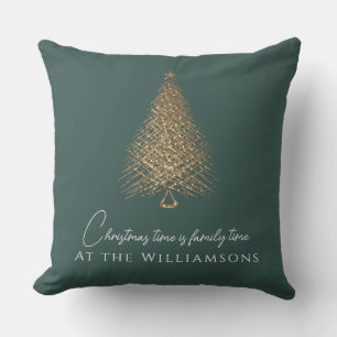 Modern gold tree family green festive christmas   cushion