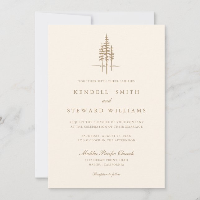 Modern Gold Tree Forest Rustic Wedding Invitation (Front)