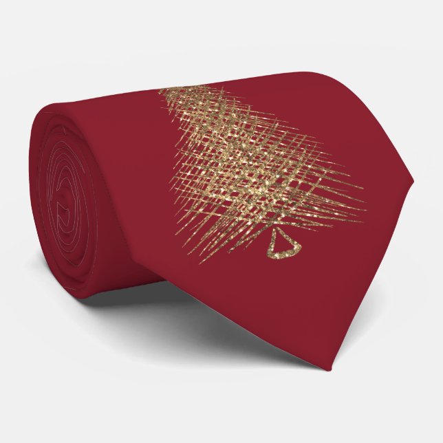 Modern gold  tree red festive  christmas  tie (Rolled)