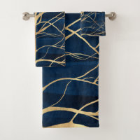 Modern Gold Tree Silhouette Minimal Blue Design