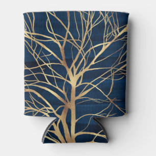 Modern Gold Tree Silhouette Minimal Blue Design Can Cooler