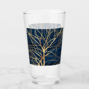 Modern Gold Tree Silhouette Minimal Blue Design Glass