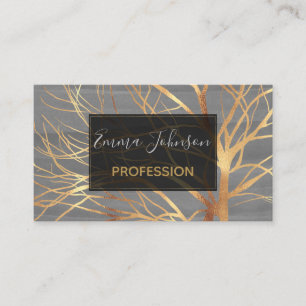 Modern Gold Tree Silhouette Minimal Grey Design Business Card