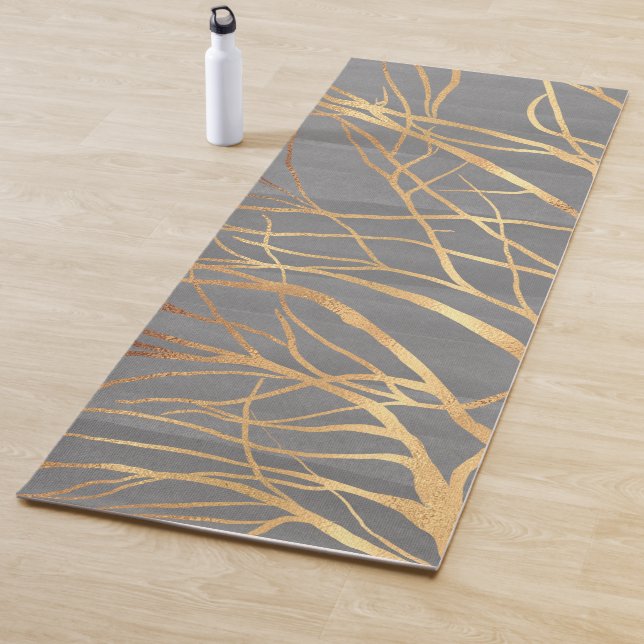 Modern Gold Tree Silhouette Minimal Grey Design Yoga Mat (In Situ)