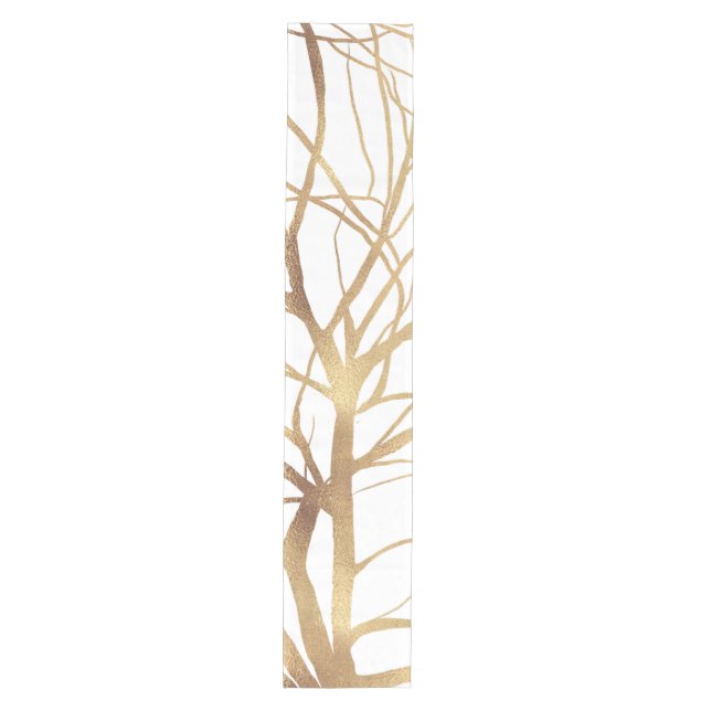 Modern Gold Tree Silhouette Minimal White Design Medium Table Runner (Front)