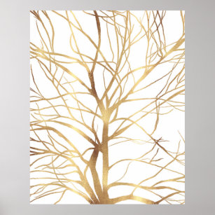 Modern Gold Tree Silhouette Minimal White Design Poster