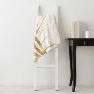 Modern Gold Tree Silhouette Minimal White Design Sherpa Blanket