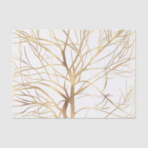 Modern Gold Tree Silhouette Minimal White Design Tissue Paper