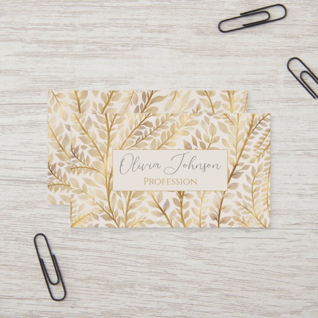 Modern Gold Tropical Leaves Greenery Business Card (Front/Back In Situ)