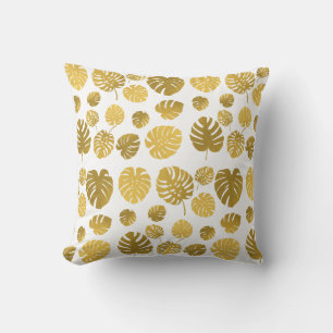 Modern Gold Tropical Leaves Pattern  Cushion