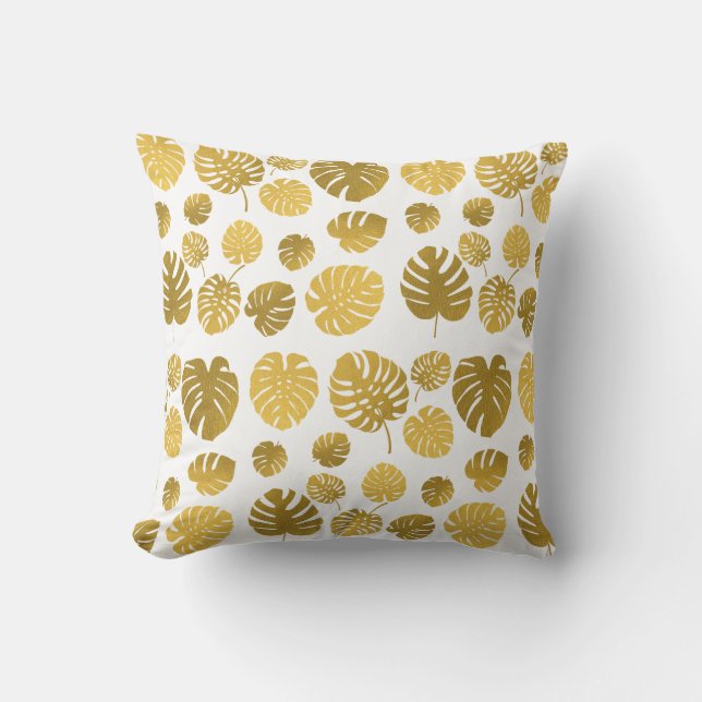 Modern Gold Tropical Leaves Pattern  Cushion (Front)