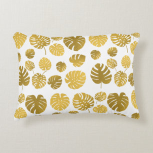 Modern Gold Tropical Leaves Pattern Decorative Cushion
