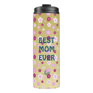 Modern gold typography floral monogram name thermal tumbler