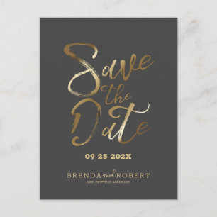 Modern gold typography on dark-grey Save the Date Announcement Postcard