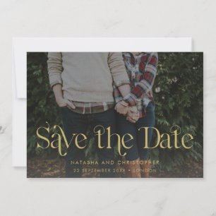 Modern Gold Typography Overlay Horizontal Photo Save The Date