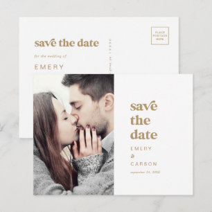 Modern Gold Typography Photo Save the Date Invitation Postcard