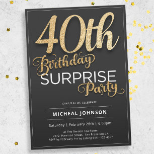 Modern Gold Typography Surprise 40th Birthday  Invitation
