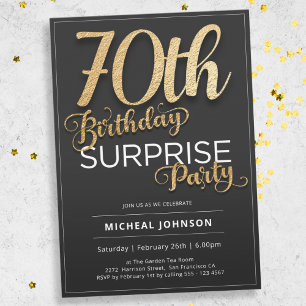Modern Gold Typography Surprise 70th Birthday Invitation