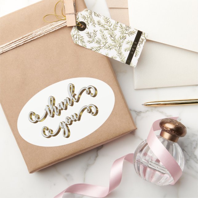 Modern Gold Typography Thank You  Oval Sticker (Gifting)