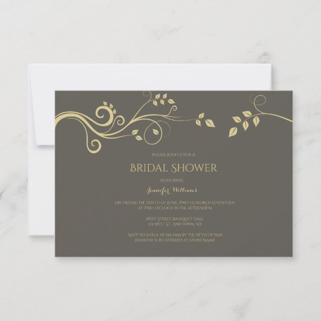 Modern gold vines bridal shower invitations (Front)