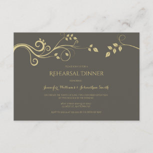 Modern gold vines rehearsal dinner invitations
