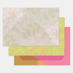 Modern Gold Violet Green Pink Floral Wrapping Paper Sheet