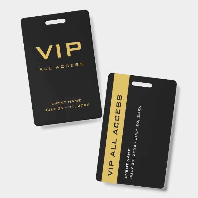 Modern Gold VIP All Access Pass Event ID Badge (Front & Back)