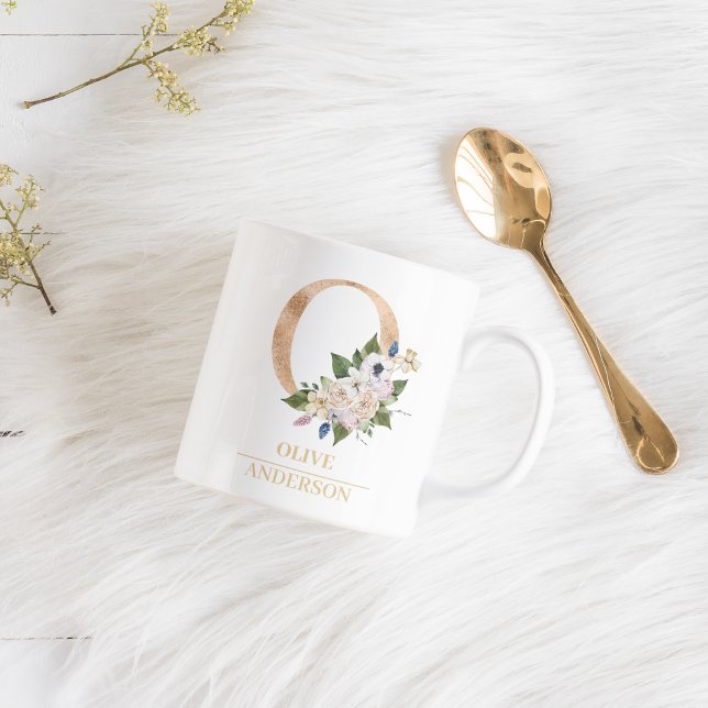 Modern Gold Watercolor Flower Letter O | Monogram  Coffee Mug (Creator Uploaded)