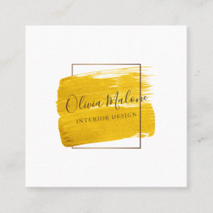Modern Gold Watercolor Paint Framed Square Business Card