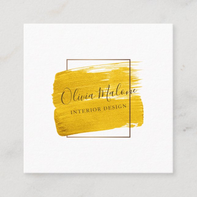 Modern Gold Watercolor Paint Framed Square Business Card (Front)